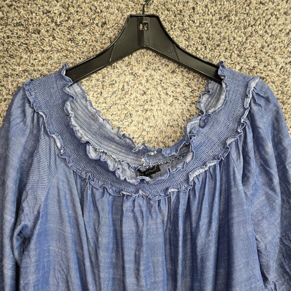 Lane Bryant Top Womens Plus 18/20 Blue Chambray Off The Shoulder Blouse Ladies - Picture 4 of 7